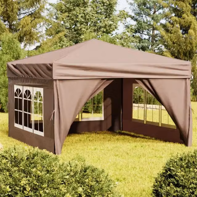 Tenda Gazebo Pieghevole per Feste con Pareti Laterali Colore Beige e Marrone L/P/H: 3 x 3 x 2,45 m