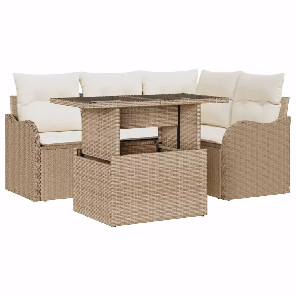 Set da pranzo per esterni vidaXL in polyrattan e vetro beige, 5 pezzi – 2