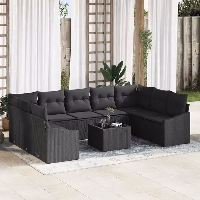 Set di divani 10 pz Nero polyrattan 3346893