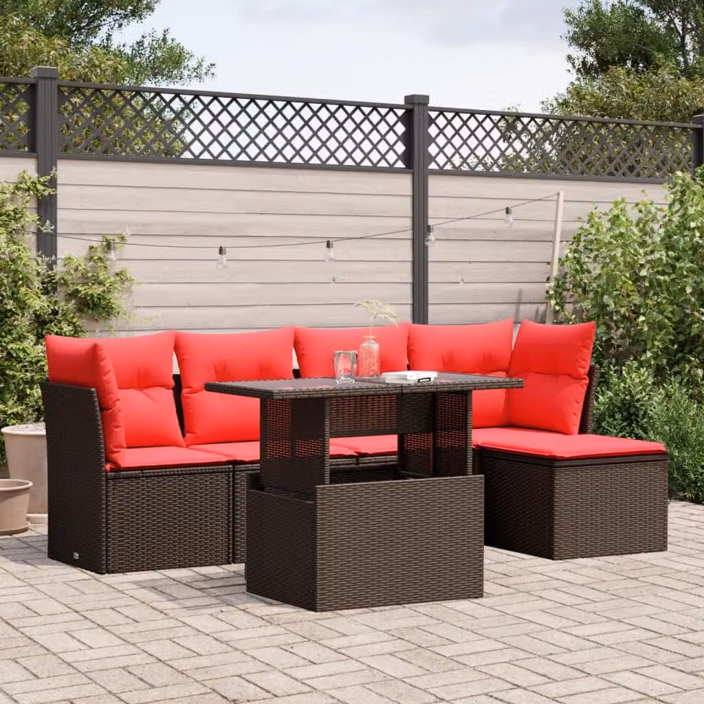 Maison Exclusive - Set di 6 divani da giardino con cuscini, marrone, polyrattan