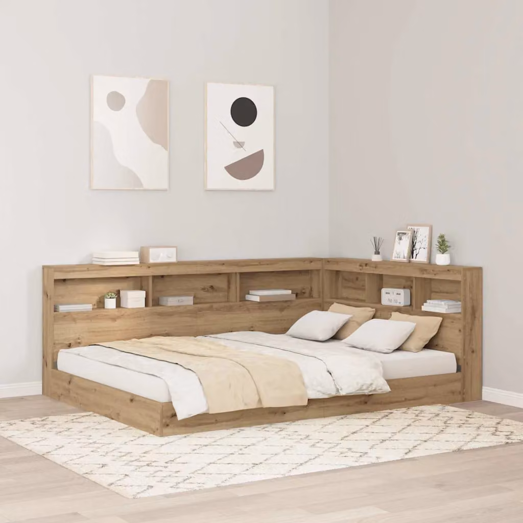 Testata del letto con contenitore vidaXL in legno rovere e metallo marrone con ripiano integrato e porta USB L: 207,5 cm, P: 18,1 cm, H: 76,5 cm
