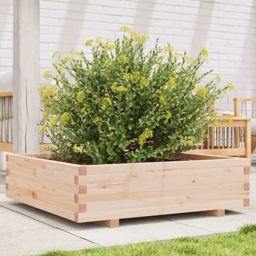 Fioriera da giardino vidaXL in legno di pino massello, marrone e beige, L/P/H: 90 x 90 x 26,5 cm