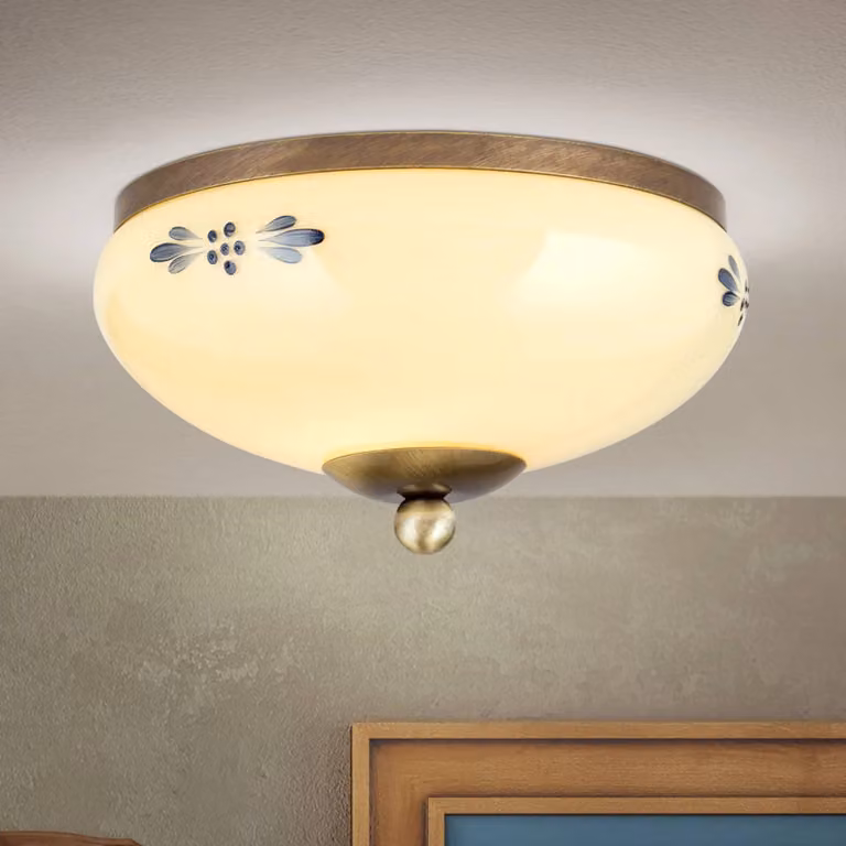 ORION Plafoniera soffitto Landhaus, dimmerabile, Crema / Ambra, Soggiorno / Sala da pranzo, Vetro, Campagna / Rustiche, Plafoniera