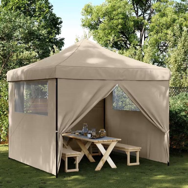 Tendone per feste pieghevole pop-up vidaXL con 4 pareti beige e nero L/P/H: 292 x 292 x 315 cm