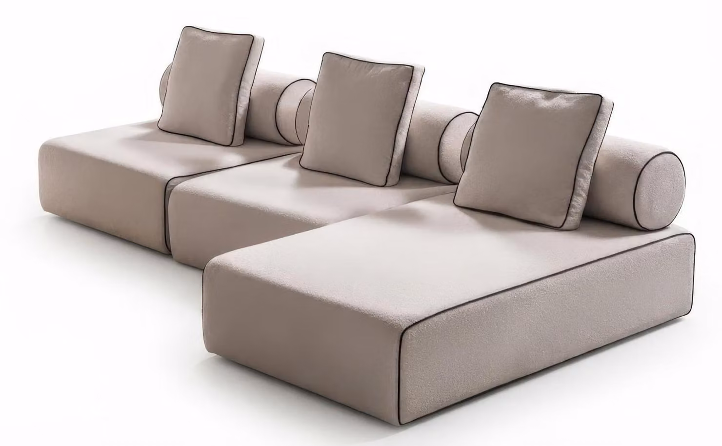 Divano angolare moderno beige, design divano a forma di L per soggiorno