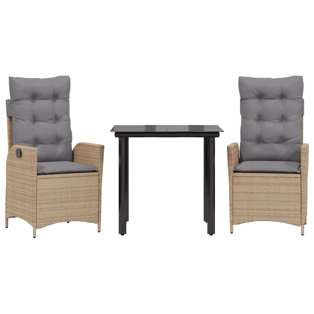 Set da Pranzo da Giardino 3 pz vidaXL in Polyrattan con Cuscini Beige e Piano in Vetro – 2