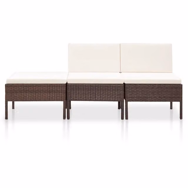 Set da giardino vidaXL composto da divano a 3 posti, divano a 2 posti e pouf con cuscini in rattan marrone e bianco