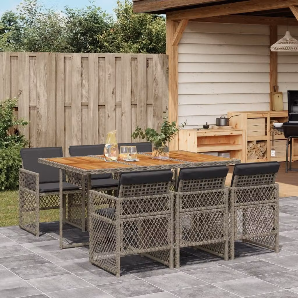 Maison Exclusive - Set da Pranzo da Giardino 7 pz con Cuscini in Polyrattan Grigio