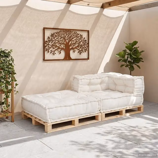 Divano Componibile Modulare Design Mania in Tessuto Beige e Bianco L/P/H: 70 x 70 x 54 cm