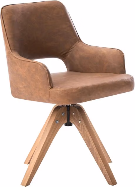 Sedia da pranzo girevole Beliani in ecopelle marrone con schienale curvo e gambe in legno di quercia oliato, stile scandinavo