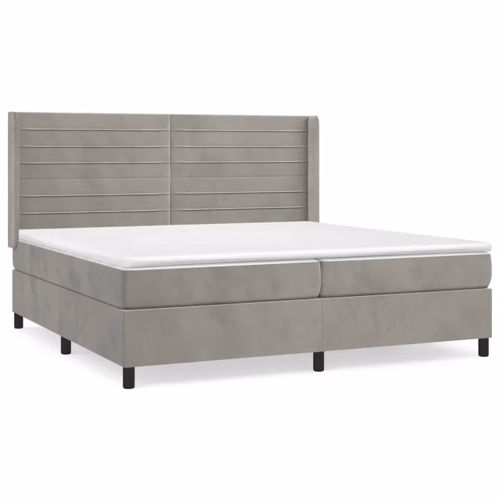 vidaXL Giroletto a Molle con Materasso Ibrido in Velluto Grigio Chiaro L/P/H: 200 x 200 x 23 cm – 2