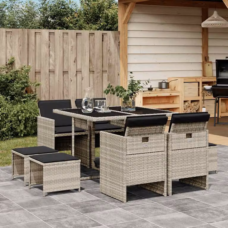 Set Pranzo da Giardino vidaXL in Polyrattan con Piano in Vetro e 9 Sedute, Grigio Antracite