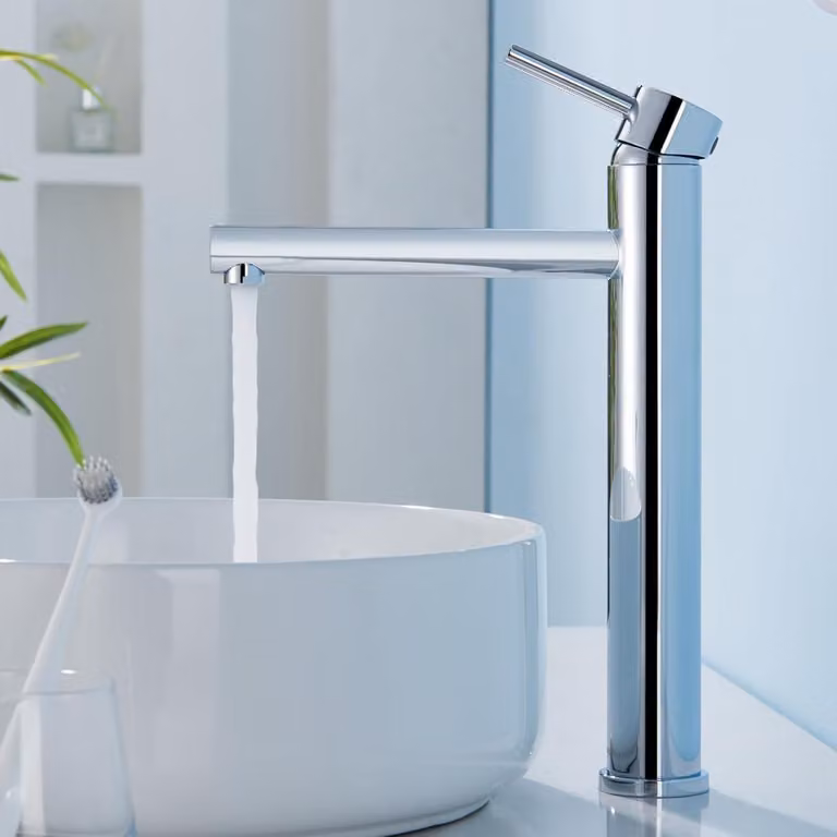 Miscelatore per vasca da bagno, 225 mm, cromato, in acciaio inossidabile, con valvola in Vetroceramica, monocomando, per bagno