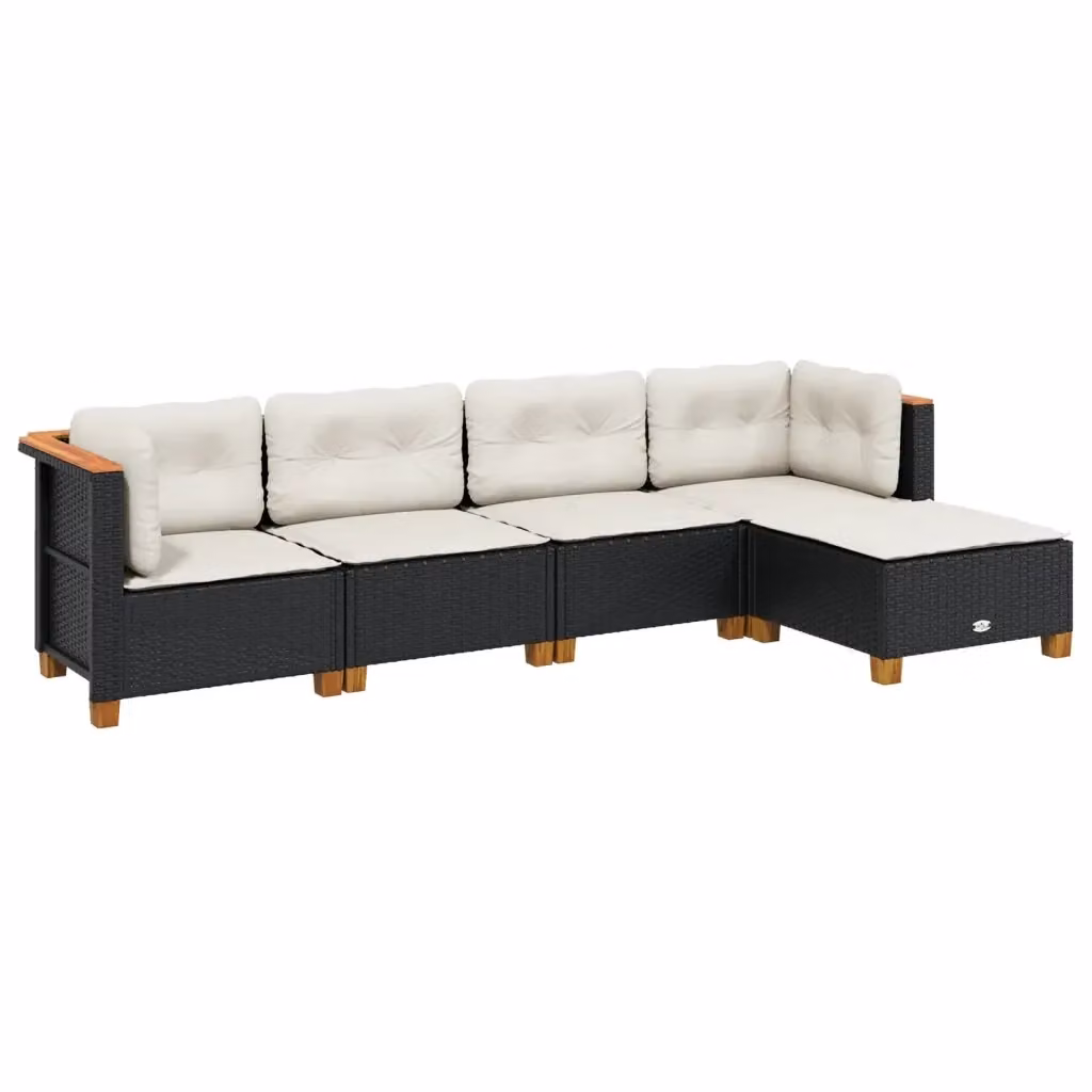 vidaXL Set Divani da Giardino a L in Polyrattan Nero con Cuscini e Coperture Rimovibili – 2