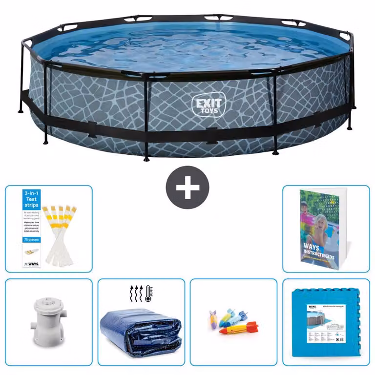Piscina fuori terra - Design effetto pietra - 360x76 cm - 5 pezzi - Modello S229