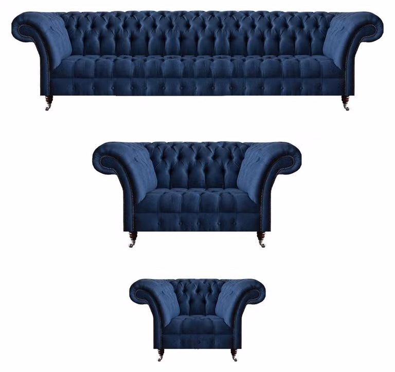 Dunkelblaue Chesterfield Couchen Moderne Sofagarnitur Viersitzer Sessel