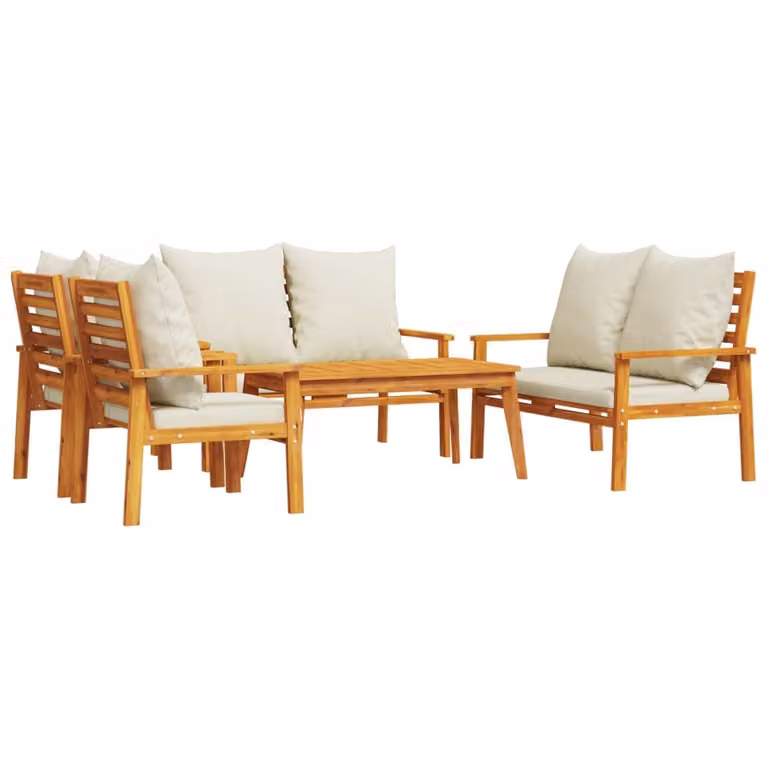 Set Salotto da Giardino 5 pz con Cuscini Legno Massello Acacia