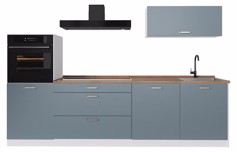 Cucina componibile Vicco R-Line Grigio-blu/Bianco 280 cm senza piano di lavoro, Model 67276