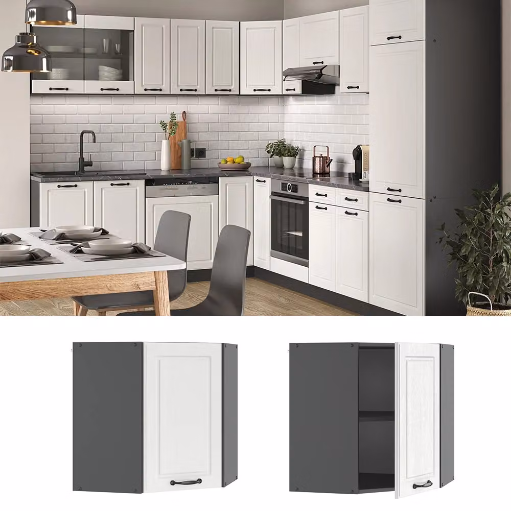 Mobile angolare da cucina R-Line Vicco in stile country house, Bianco e Antracite, L: 57 cm, H: 60 cm, P: 31 cm – 2