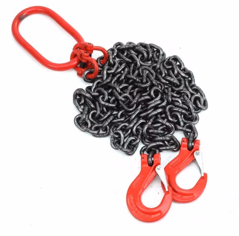 Catene di sollevamento da 3 tonnellate - a 4 braccia - lunghezza 2 metri - catena da 8 mm - acciaio legato di classe 80 - ganci in acciaio con rivestimento in polvere - resistenti al calore per il sollevamento di carichi