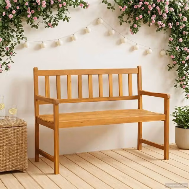 Panchina da giardino vidaXL in legno di acacia oliato marrone con braccioli, L 110 x P 55 x H 90 cm