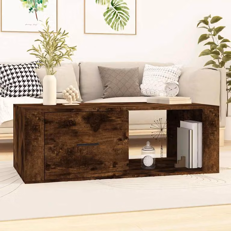 vidaXL Tavolino da Salotto Moderno in Legno Multistrato e MDF, Colore Rovere Fumo, L 100 x P 50,5 x H 35 cm