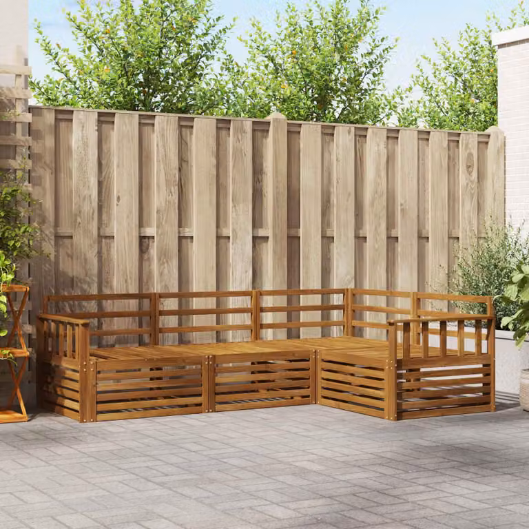 Set di divani da esterno vidaXL a forma di L in legno di acacia massello marrone con cuscini inclusi