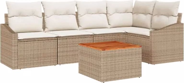 Set Divano da Giardino 6 pcs Beige e Crema polyrattan