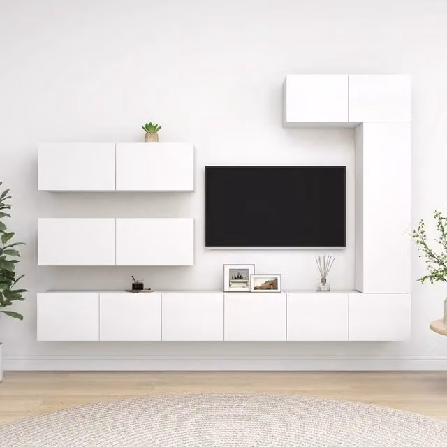 Set di Mobili Porta TV 7 pz-Credenza per TV Bianco in Legno Multistrato 364460