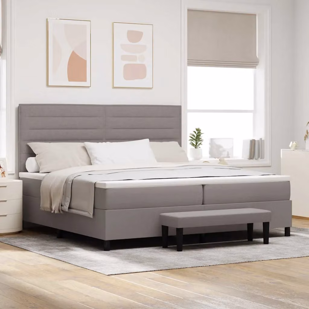 Letto ibrido con molle a tasche e testiera Talpa vidaXL in tessuto beige o grigio L/P/H: 200 x 200 x 203 cm