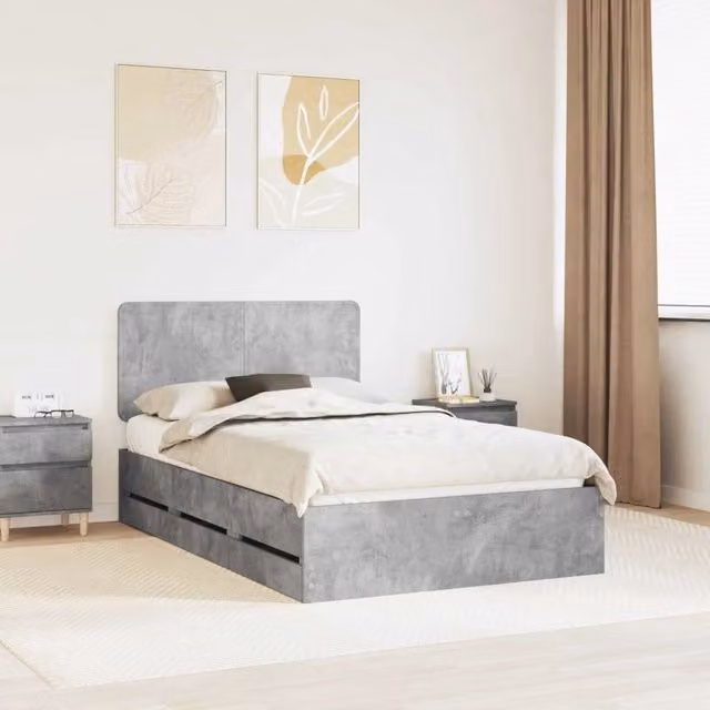Struttura del letto con cassetto-Giroletto con contenitore-Rete del Letto Grigio cemento 135 x 190 cm 151748