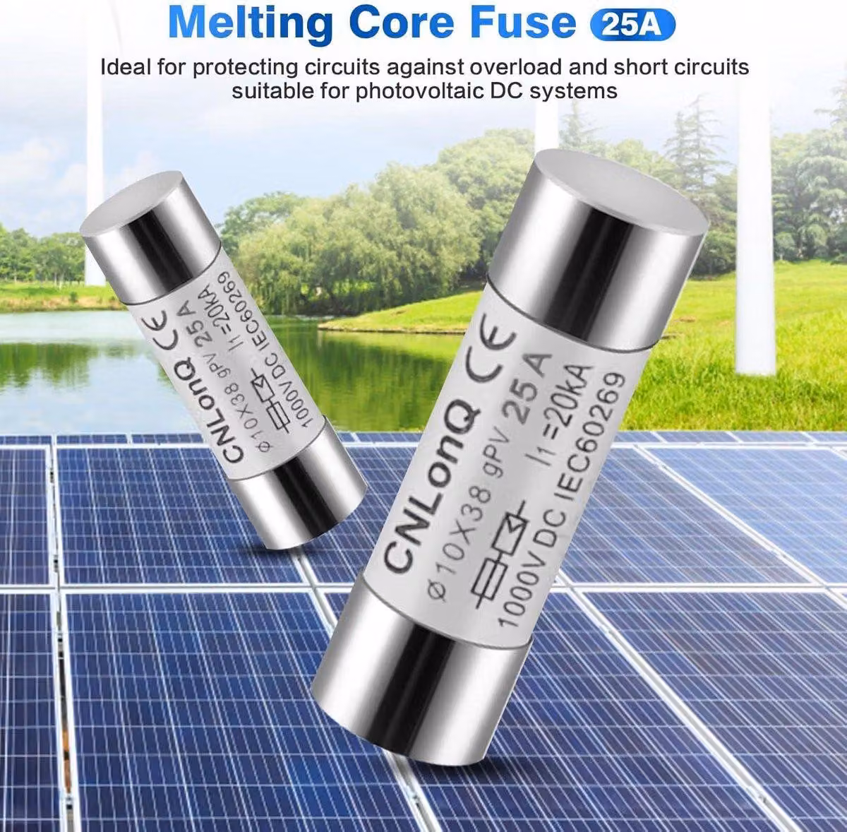 Fusibili 10 pezzi, DC 1000V, per impianti fotovoltaici, tipo GPV, modello Link HSPV-30, dimensioni 10x38mm, per la protezione di impianti fotovoltaici (corrente nominale: 25A)