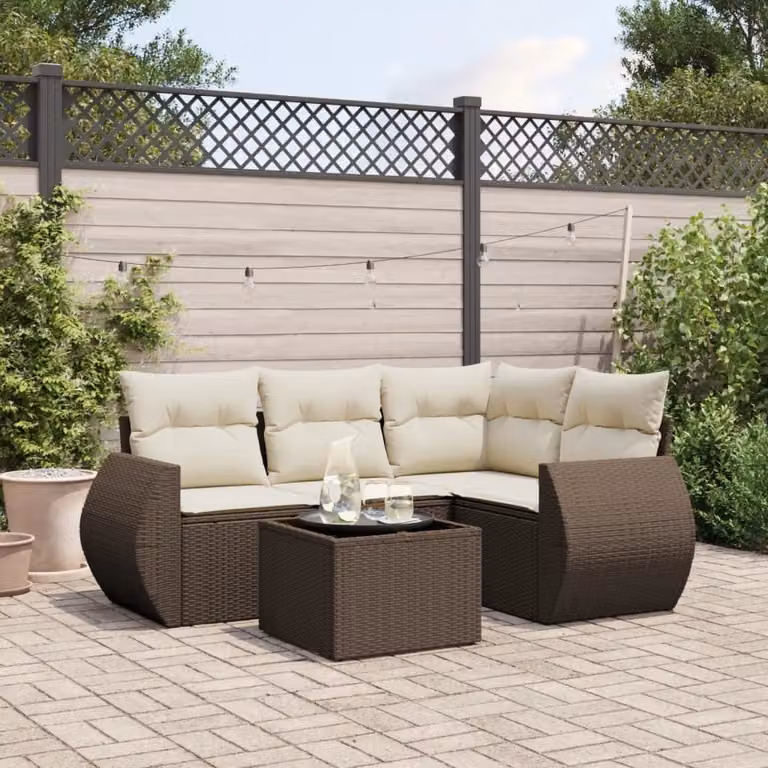 Maison Exclusive - Set Divano da Giardino 5 pz con Cuscini Marrone in Polyrattan