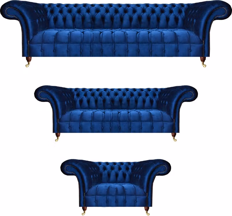 Polstermöbel Blau Sofa Komplett 3tlg 2x Sofas Einrichtung Sessel Chesterfield