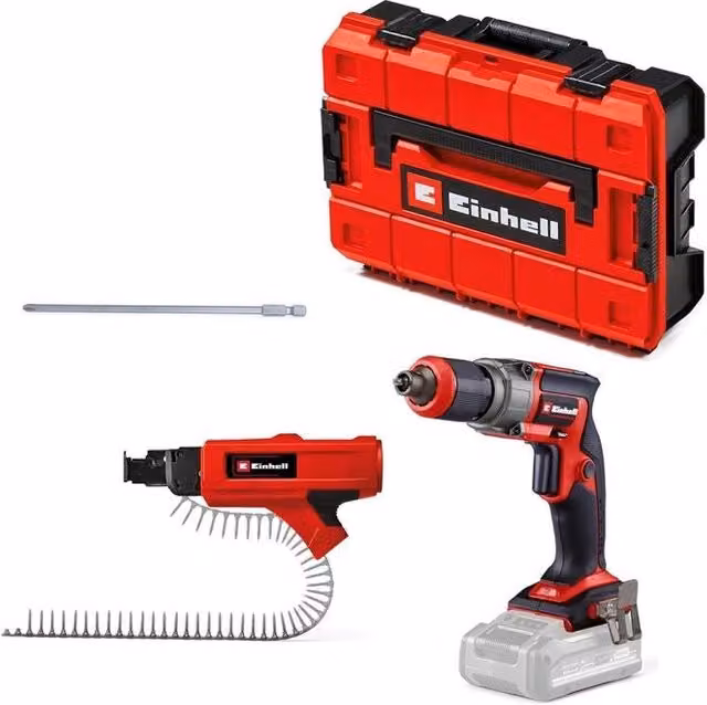 Einhell Professional Avvitatore per cartongesso 18 V Brushless con caricatore magazine e mandrino magnetico da 6,35 mm Nero e Rosso