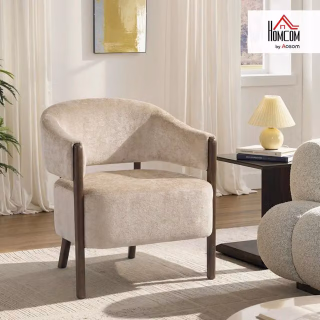 Fauteuil de Salon en Chenille Assise Large Accoudoirs Beige