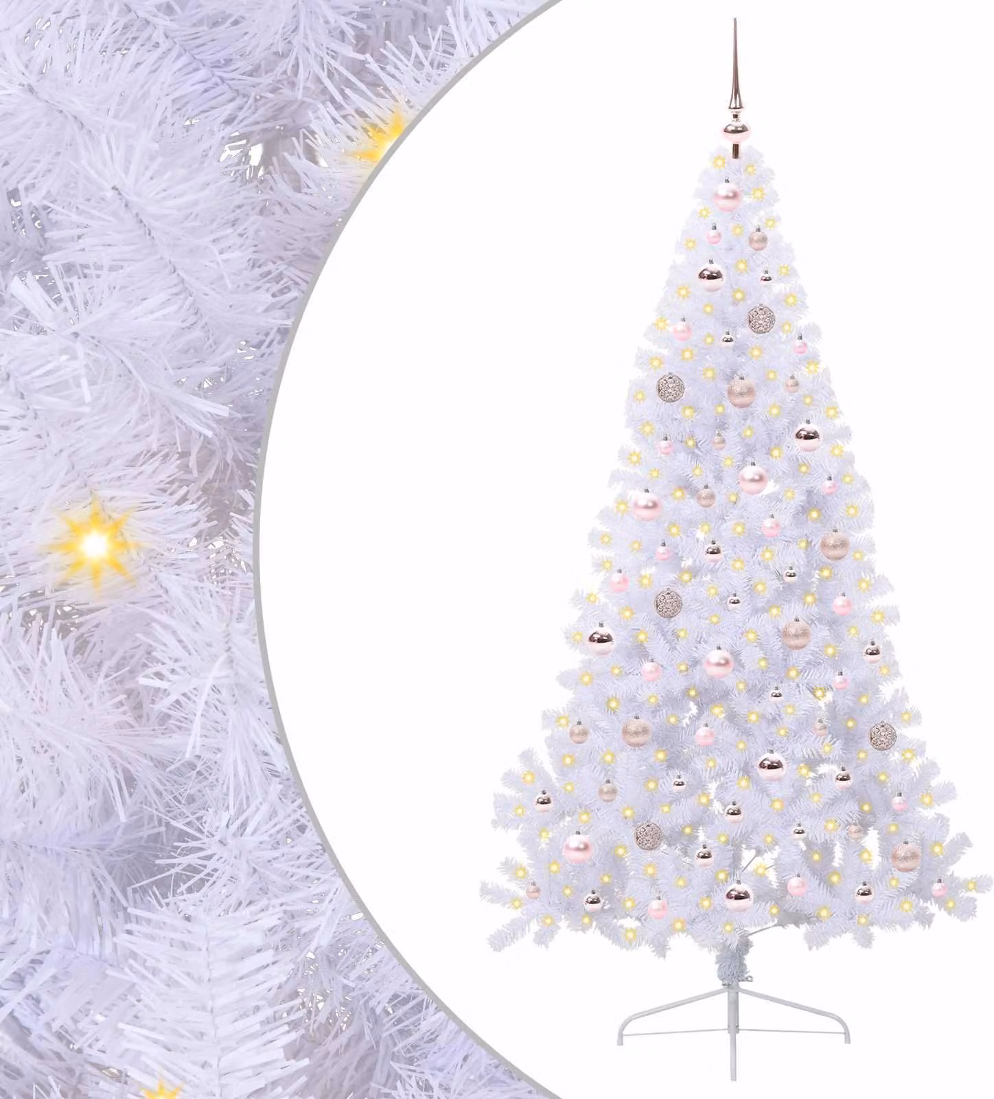 Albero di Natale artificiale bianco 180 cm in PVC e acciaio