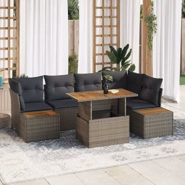Set Divano da Giardino Moderno vidaXL in Rattan Grigio con Cuscini e Struttura in Acciaio – 1
