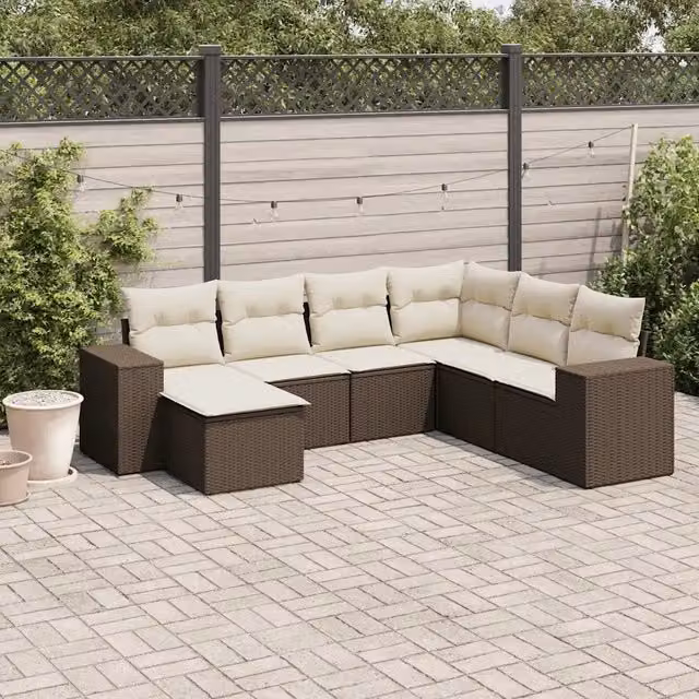 Set Divani da Giardino 7 pz con Cuscini Marrone in Polyrattan 3222902