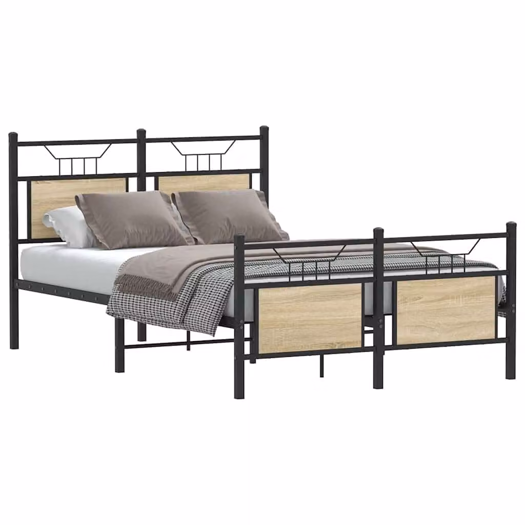 vidaXL Giroletto senza Materasso in Rovere Sonoma e Metallo, L/P: 120 x 200 cm