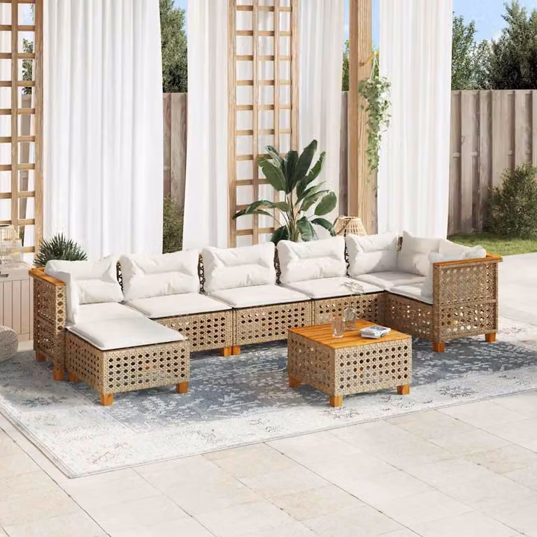 vidaXL Set Divano da Giardino a L 8 pz in Polyrattan con Cuscini Beige e Tavolino, Design Moderno per Terrazza e Giardino
