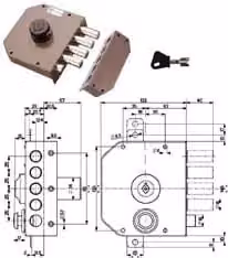 Serratura laterale da applicare con scrocco e pomolo a pompa Mottura in acciaio inox color argento o bronzo Cod 489843