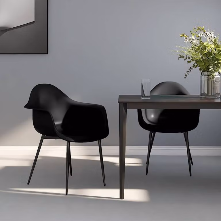 Set di 2 sedie da pranzo vidaXL nere in plastica e metallo con design minimalista opaco