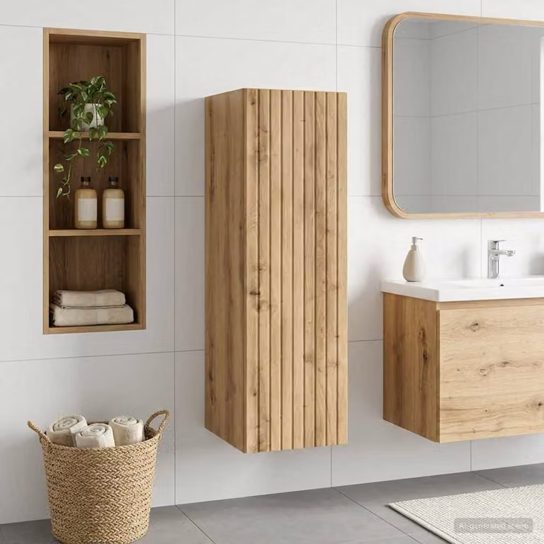 Mobiletto da Bagno a Muro Moderno vidaXL in Rovere Marrone con Ante a Battente e Ripiani Interni L: 33 cm, P: 34,5 cm, H: 100 cm