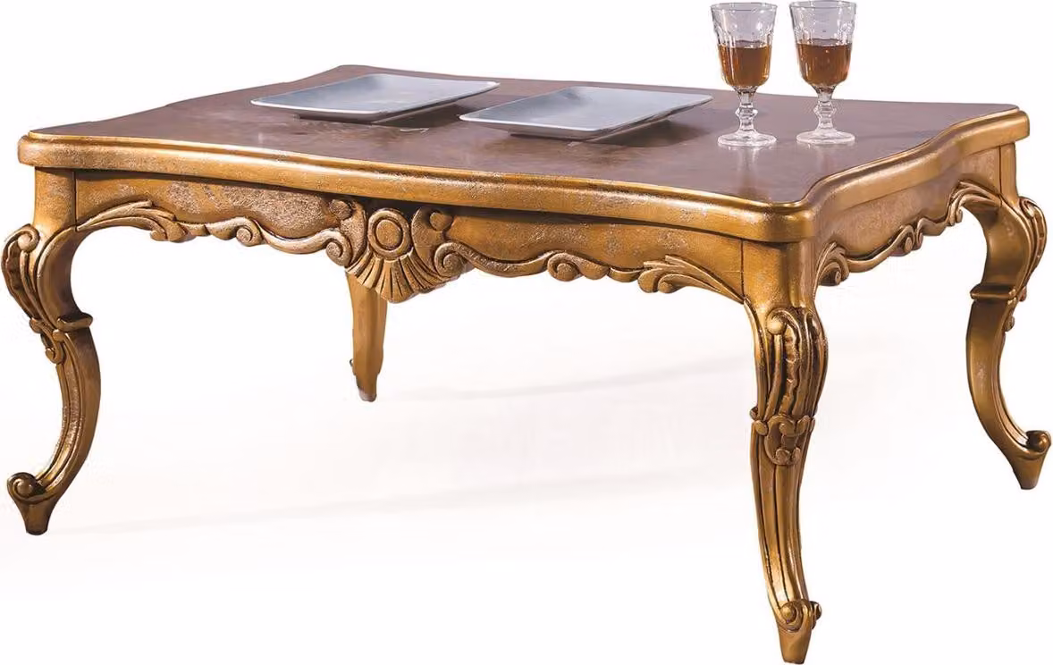 Casa Padrino tavolino barocco oro antico 100 x 90 x h. 45 cm - Tavolo da salotto con piano in vetro - Mobili da salotto in stile barocco