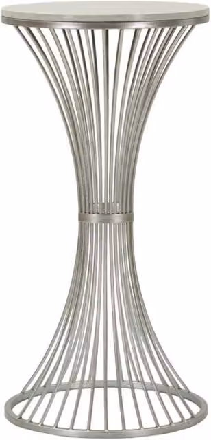 Tavolino alto rotondo Funnel O Vikasa Home in marmo bianco e ferro argento Diametro: 40 cm, Altezza: 79 cm