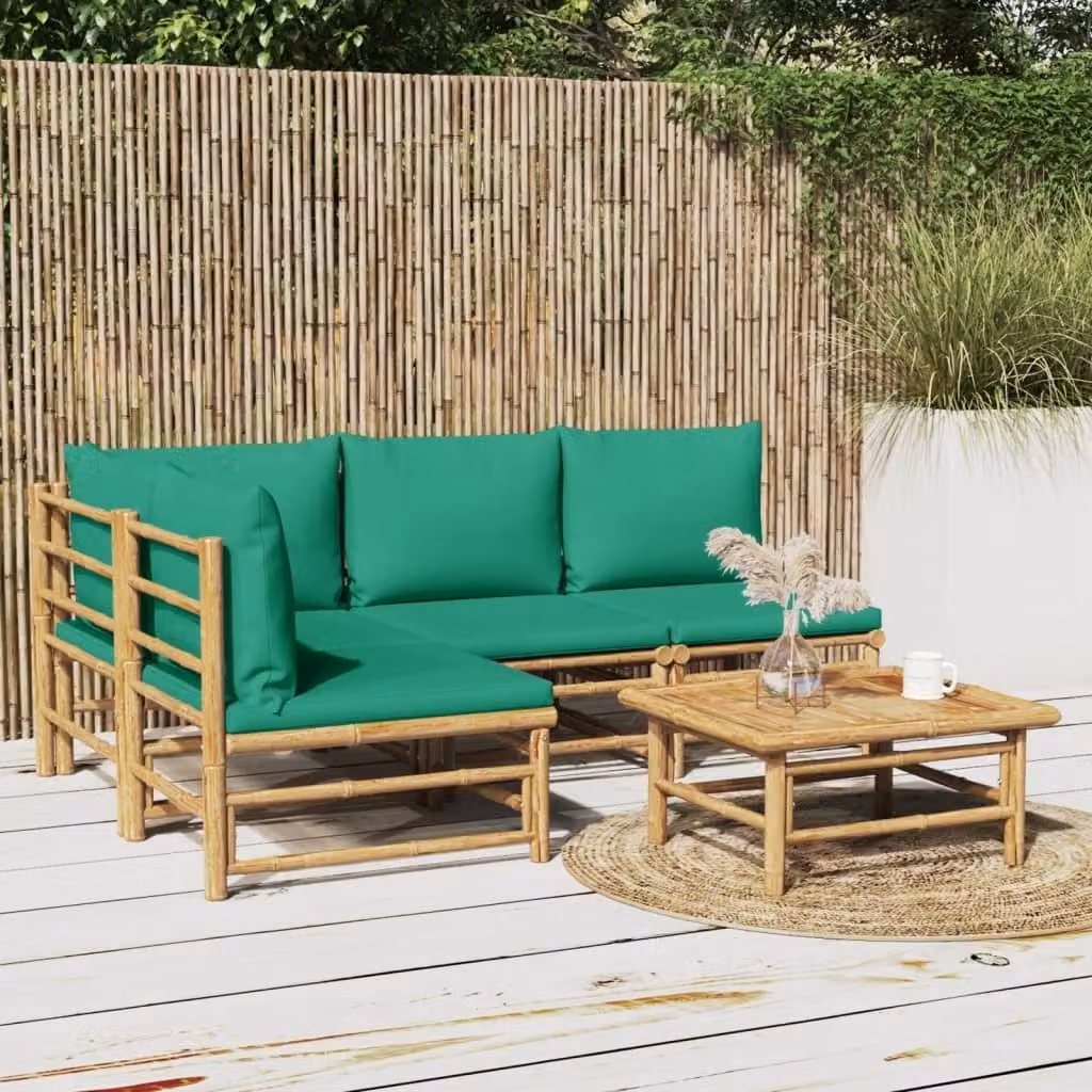 Maison Exclusive - Set da giardino da 5 pezzi con cuscini verdi in bambù