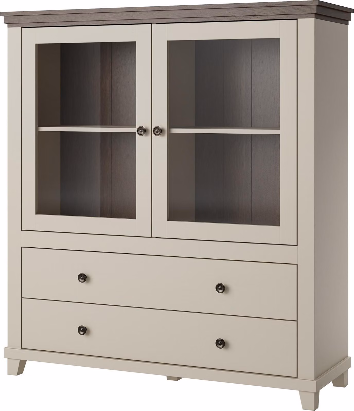 Masseno Cassettiera EVANDRO 126 cm Credenza con 2 cassetti e 2 ante per soggiorno Camera da letto Moderna 126x42x138 cm Beige / Beige