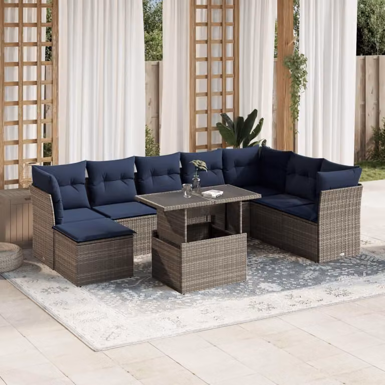 Maison Exclusive - Set di 9 pezzi per giardino con cuscini, grigio, polyrattan