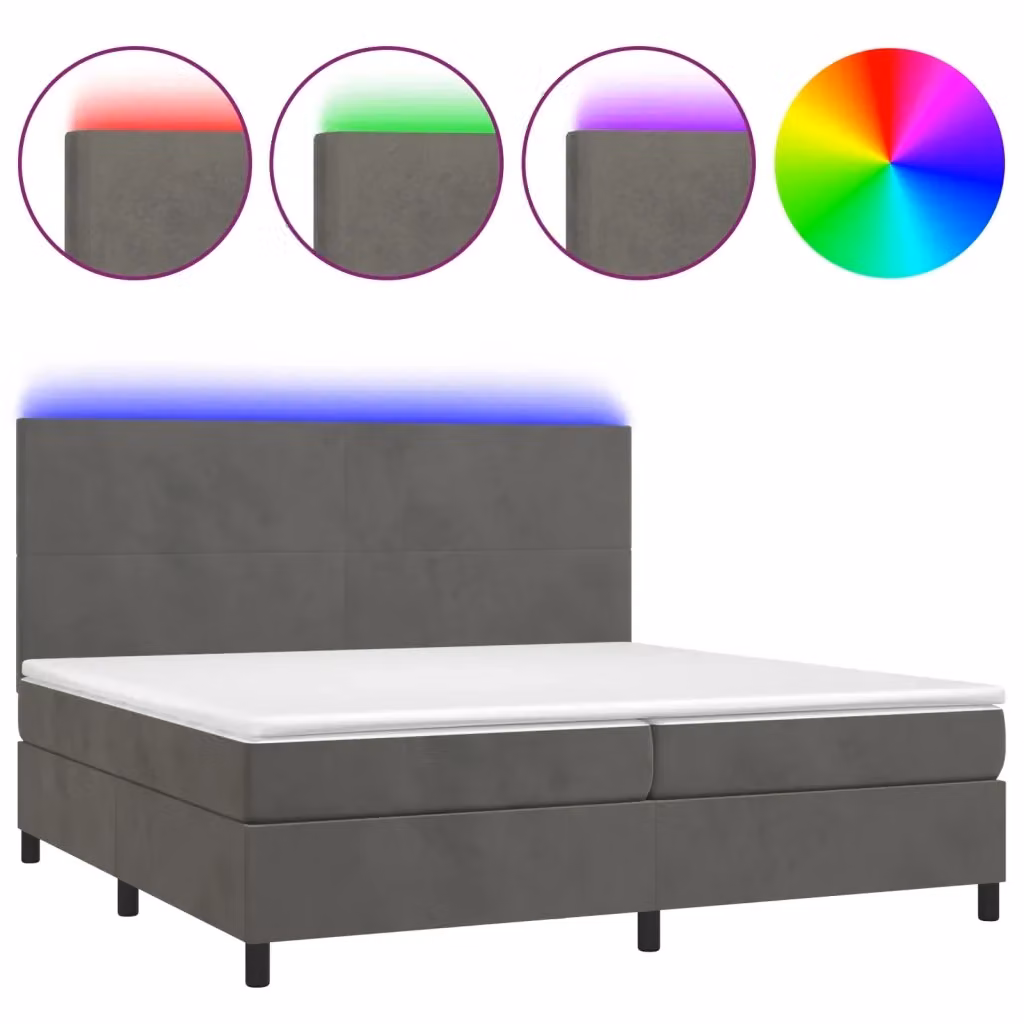Letto Ibrido vidaXL con Materasso e Illuminazione LED, Rivestimento in Velluto Grigio e Bianco, L/P: 200 x 200 cm – 2